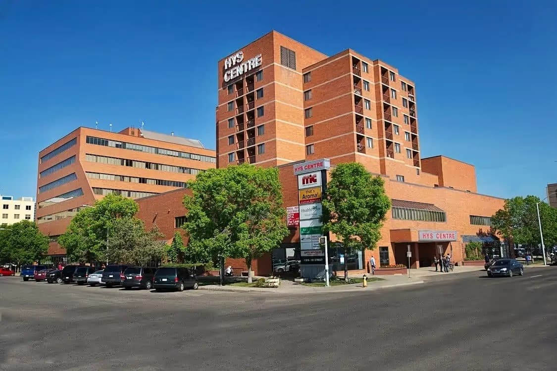 Exterior of The Hys Centre medical office building at 11010 101 Street NW in Edmonton