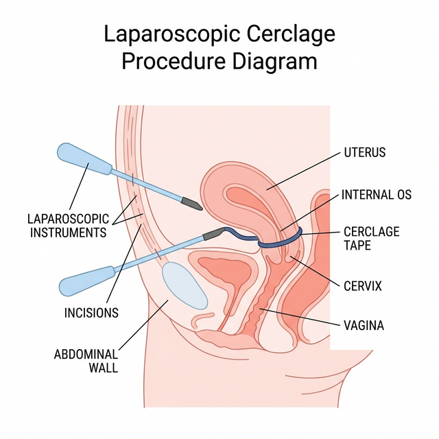 Laparoscopic cerclage — suture tape placed around the cervix at the internal os