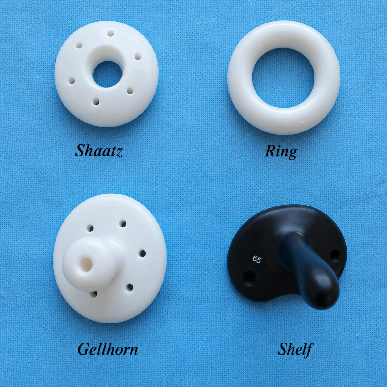 Examples of Shaatz, ring, Gellhorn, and shelf vaginal pessaries
